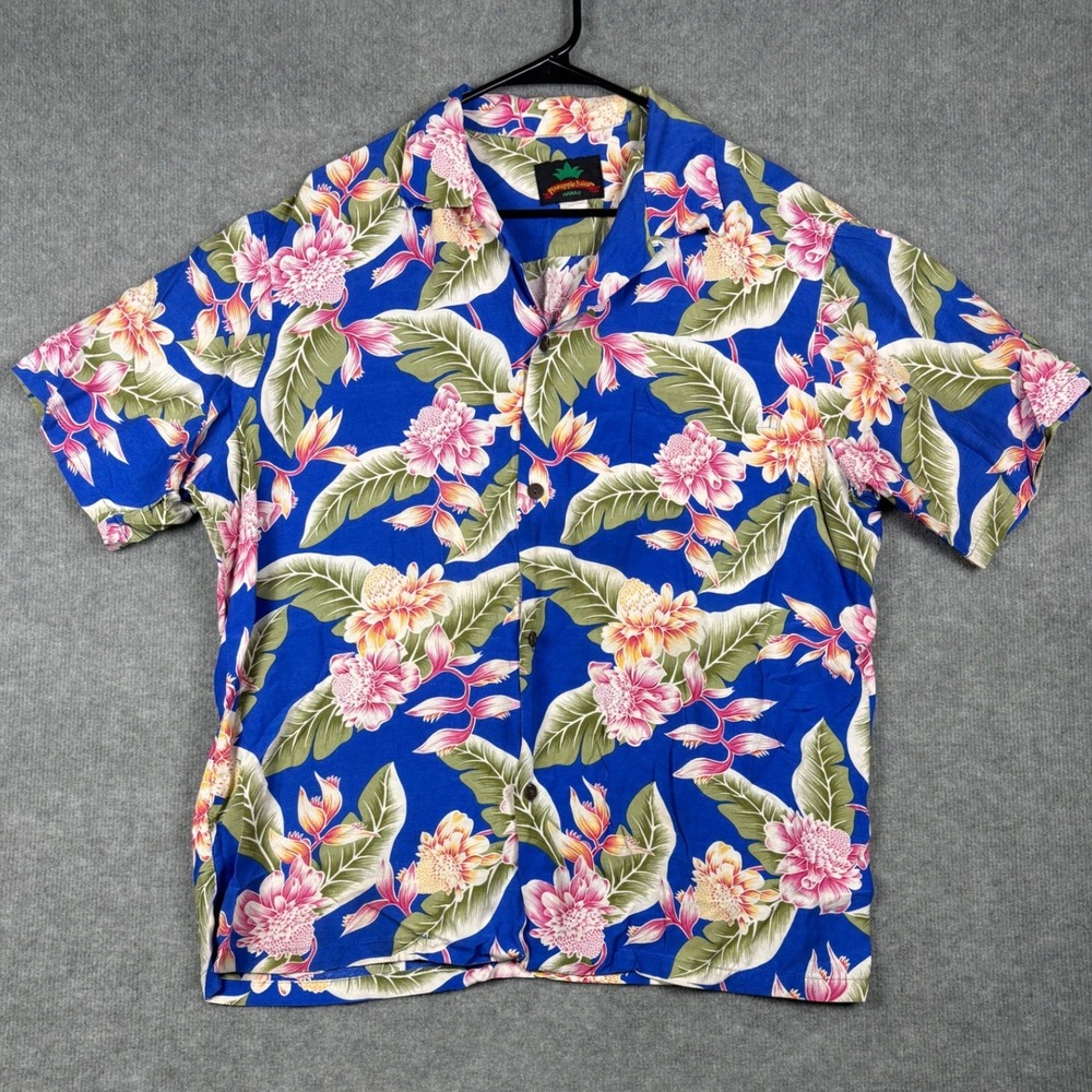 Pineapple Juice Hawaii Hawaiian Shirt Floral Button Up Blue‎ Large